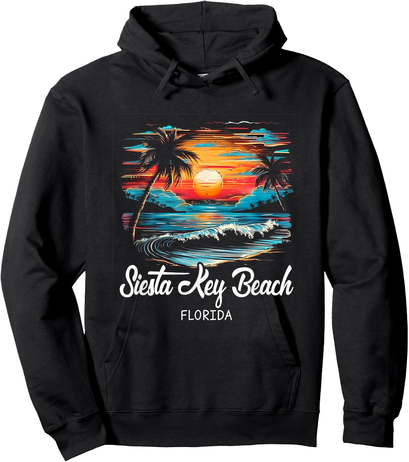 Family Vacation Retro Sunset Florida Siesta Key Beach Hoodie - Hoodie | Black
