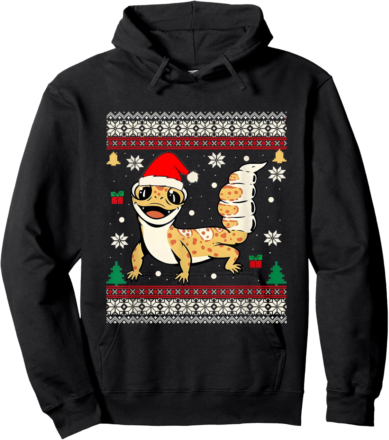 Ugly Christmas Pajama Sweater Leopard Gecko Animals Lover Hoodie - Hoodie | Black