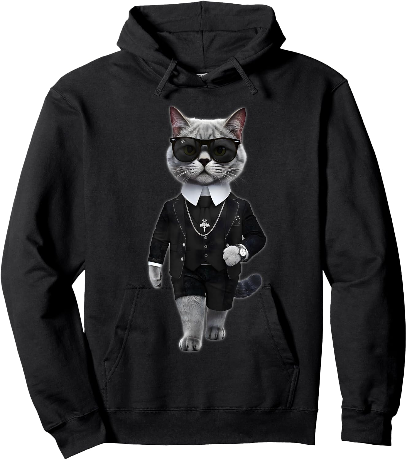 Cat in Lagerfeld Style with Sunglasses , black Hoodie - Hoodie | Black