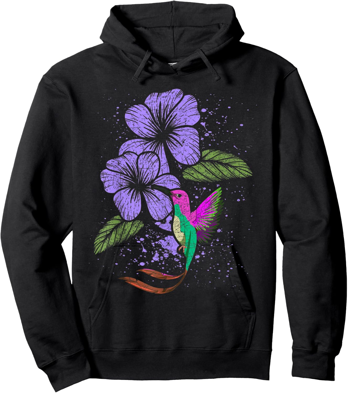 Flowers Animal Pretty Bird Lover Vintage Floral Hummingbird Hoodie - Hoodie | Black