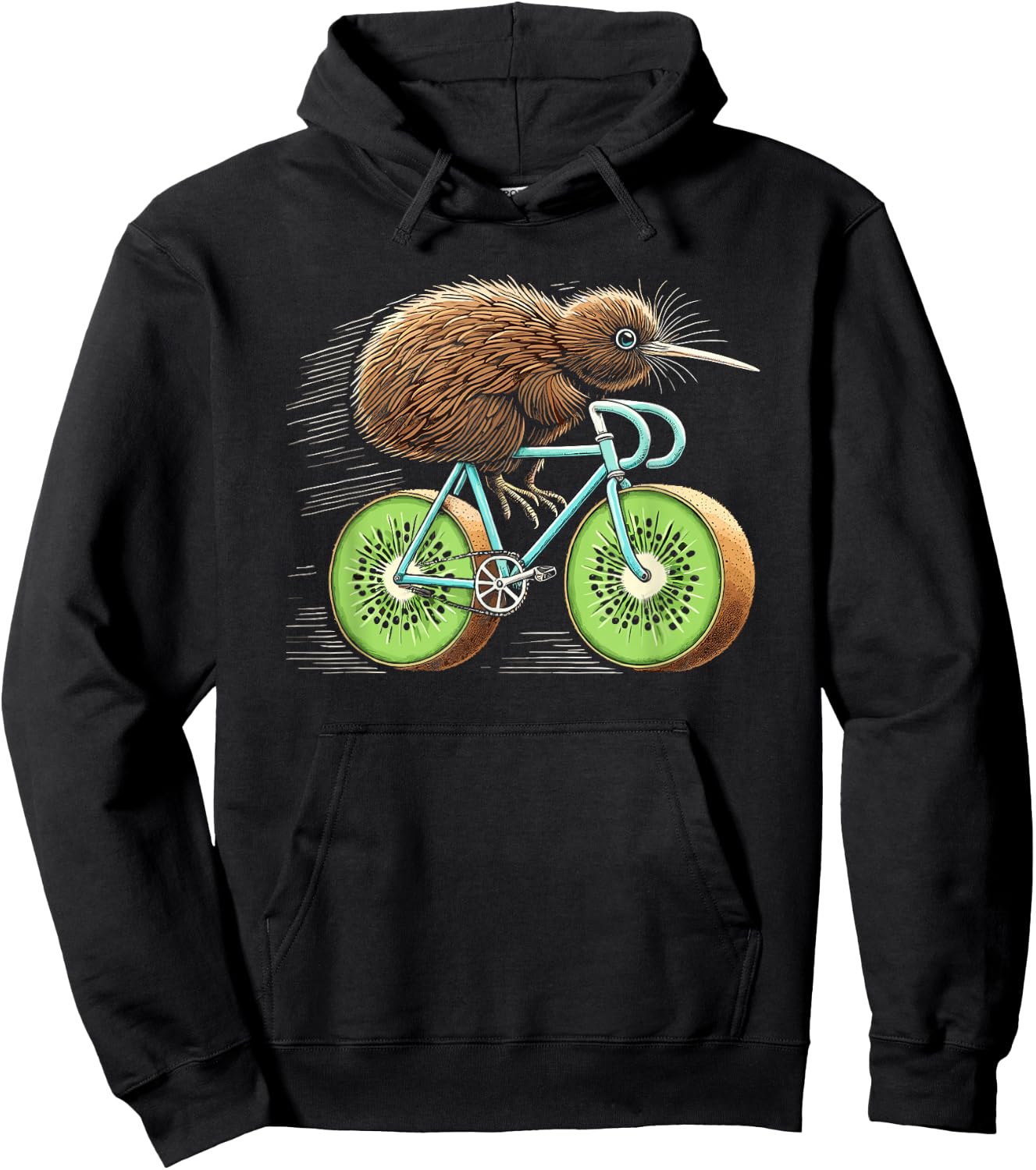 Kiwi Bird Riding Bicycle Funny Kiwi Fruit Wheels Bicycle , black Hoodie - Hoodie | Black