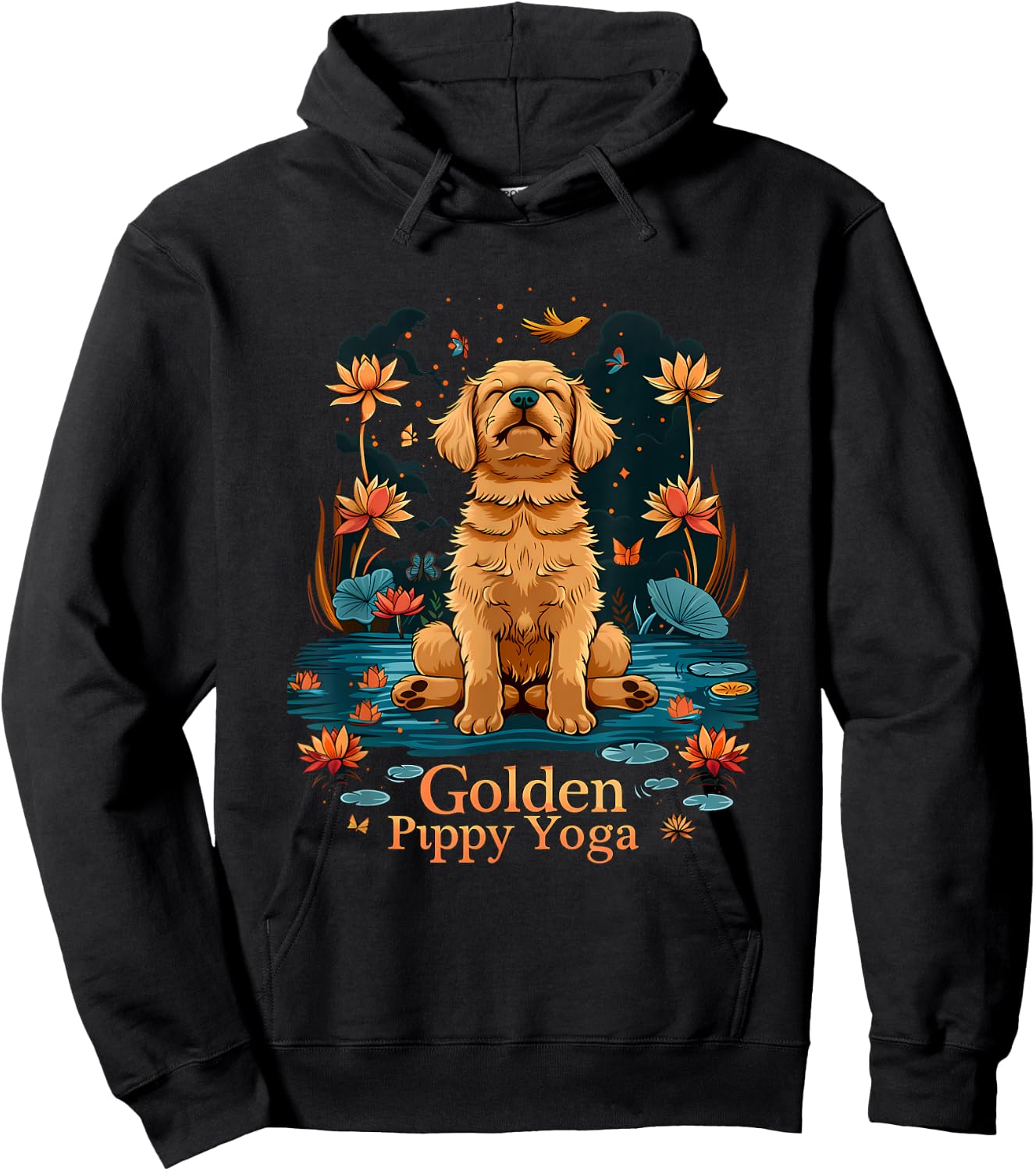 Golden Retriever Puppy Yoga Calming Lover Dog Mom Men Women Kids Hoodie - Hoodie | Black