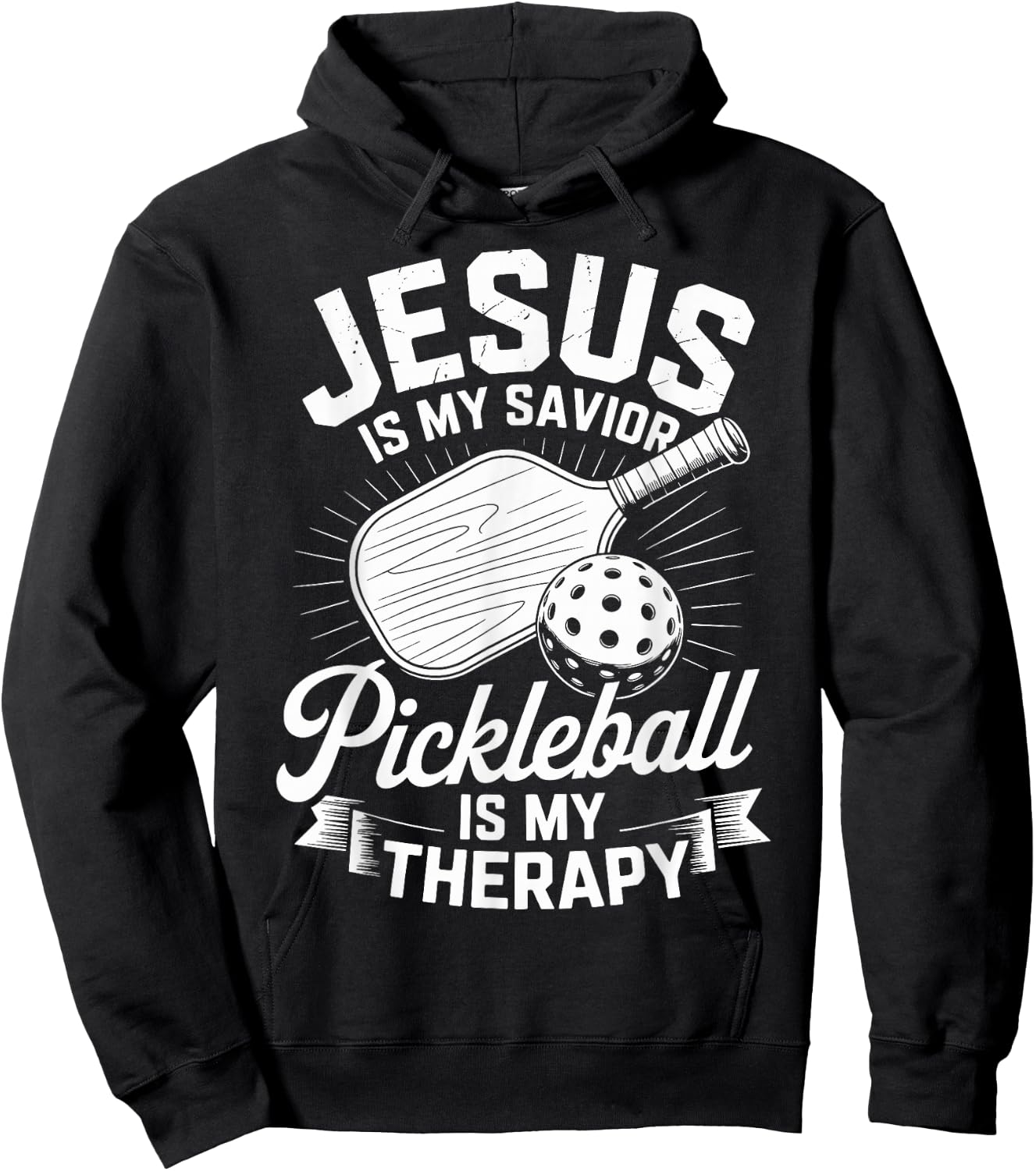 Jesus is My Savior Pickleball is My Therapy Christian Hoodie - Hoodie | Black