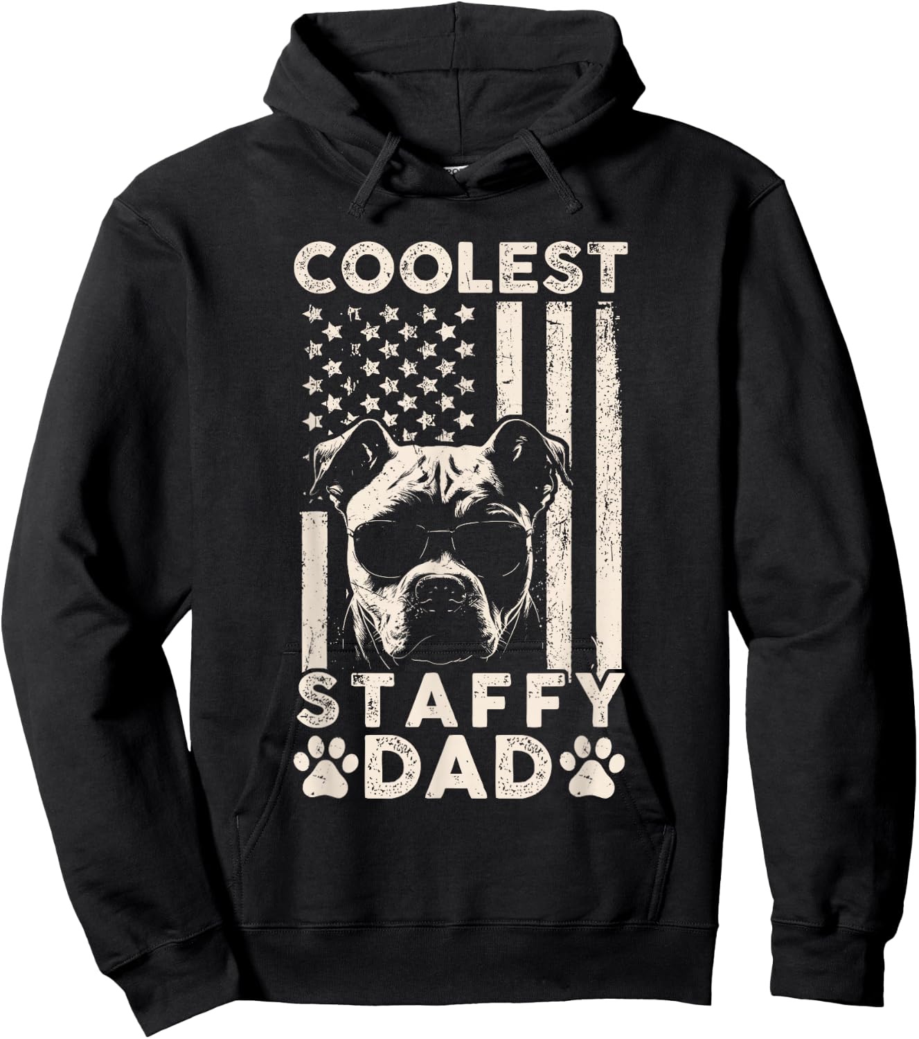 Coolest Staffy Dad Vintage American Flag Funny Fathers Day Hoodie - Hoodie | Black