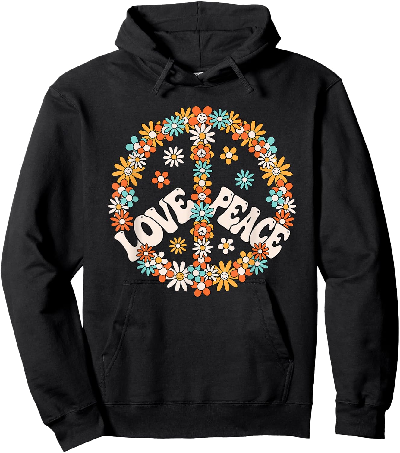 60s 70s Hippie Love Peace Groovy Party Outfit Retro , black Hoodie - Hoodie | Black