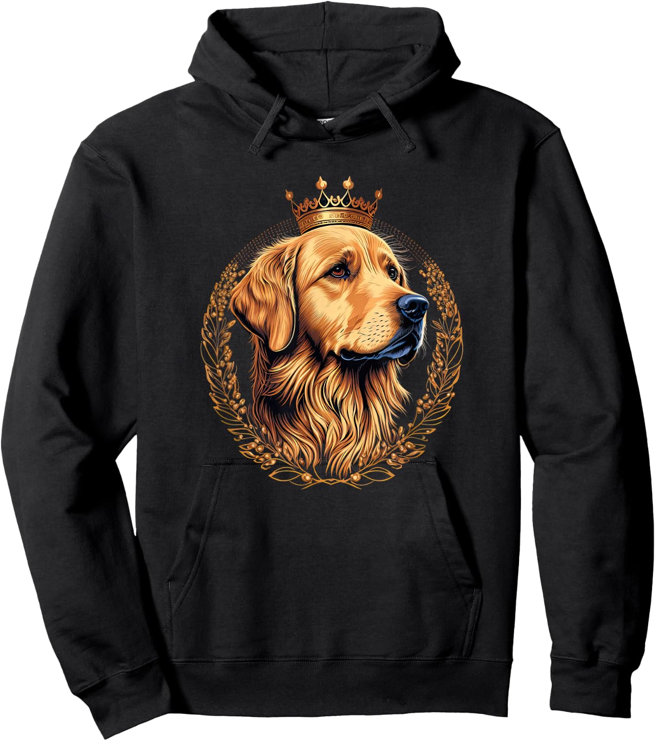 Funny Golden Retriever with a Golden Crown Hoodie - Hoodie | Black