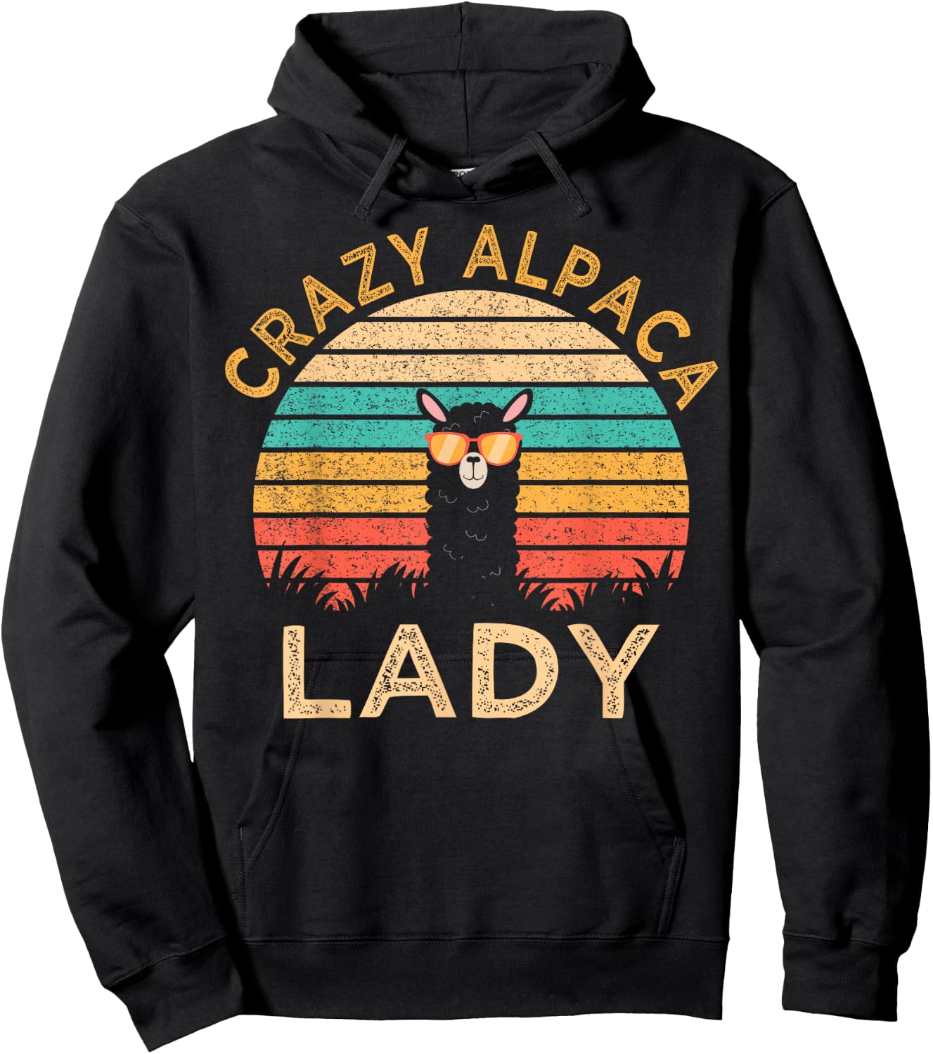 Crazy Alpaca Lady Funny Alpaca Wearing Sunglasses Farmer Hoodie - Hoodie | Black