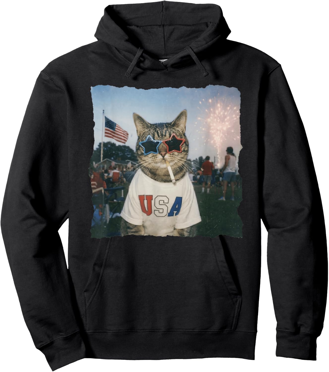 Patriotic Cat Wears USA 4th of July Hoodie - Hoodie | Black