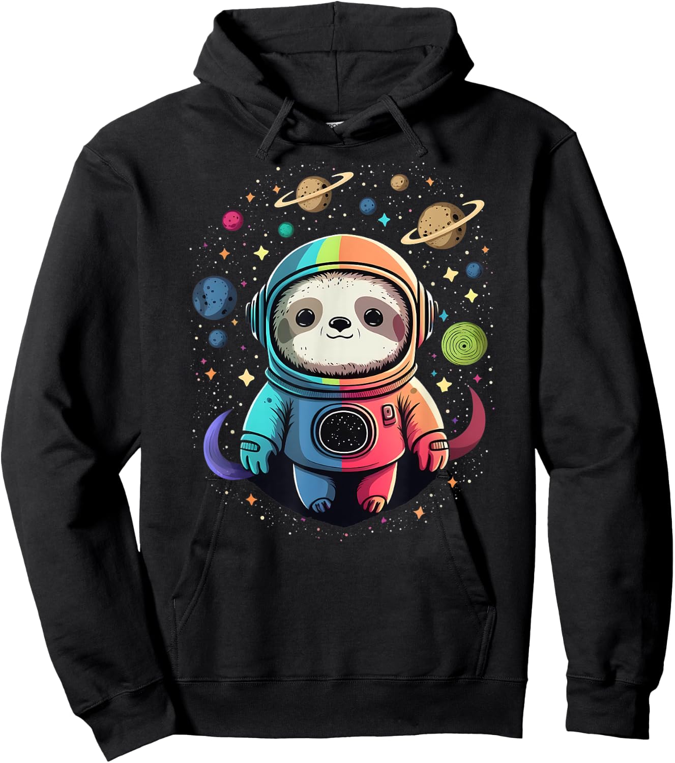 Cute Kawaii Sloth Astronaut in Outer Space Cosmic Colors Hoodie - Hoodie | Black