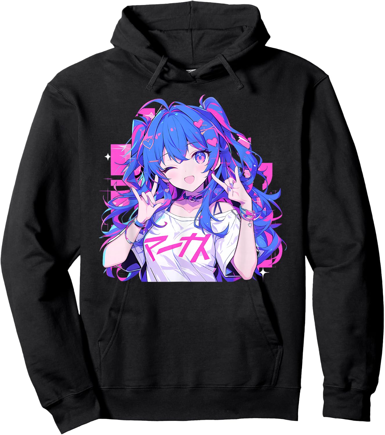 Anime Waifu Cute Manga Cat Girl Cute Retro Japanese , Black, S Hoodie - Hoodie | Black