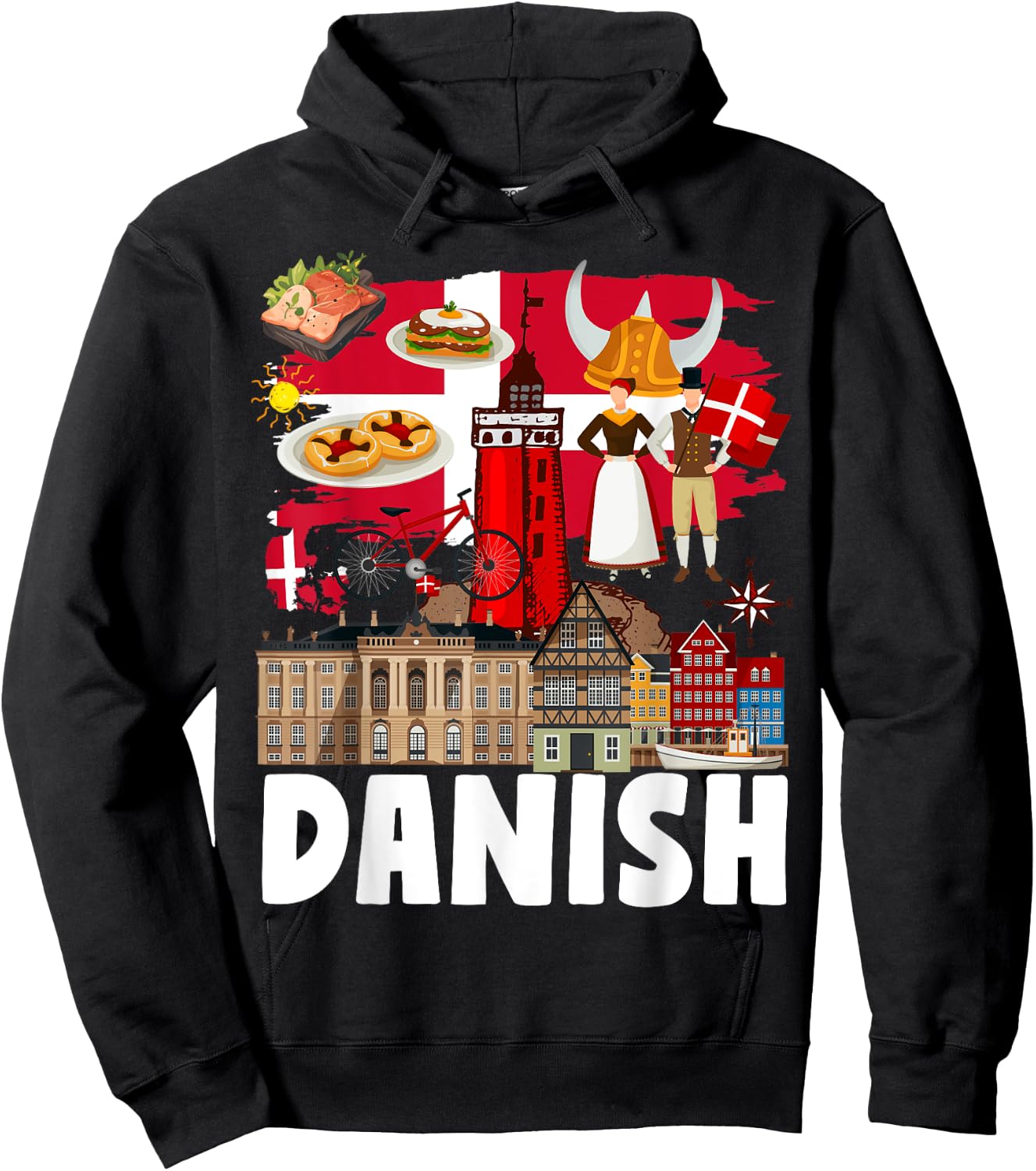 Danish Flag Outfit Idea For Kids Denmark Flag & Danish Food Hoodie - Hoodie | Black