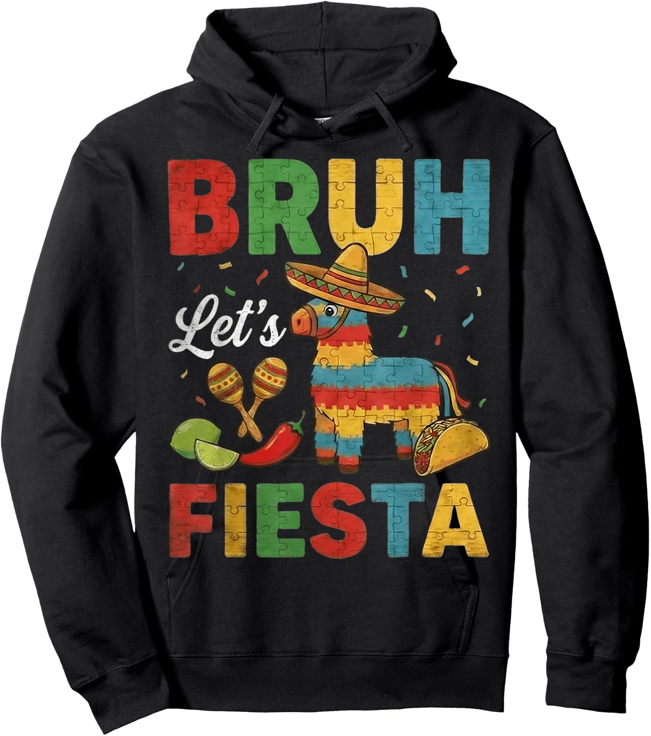 Funny Cinco De Mayo Pinata Boys Kids Men Bruh Let's Fiesta Hoodie - Hoodie | Black