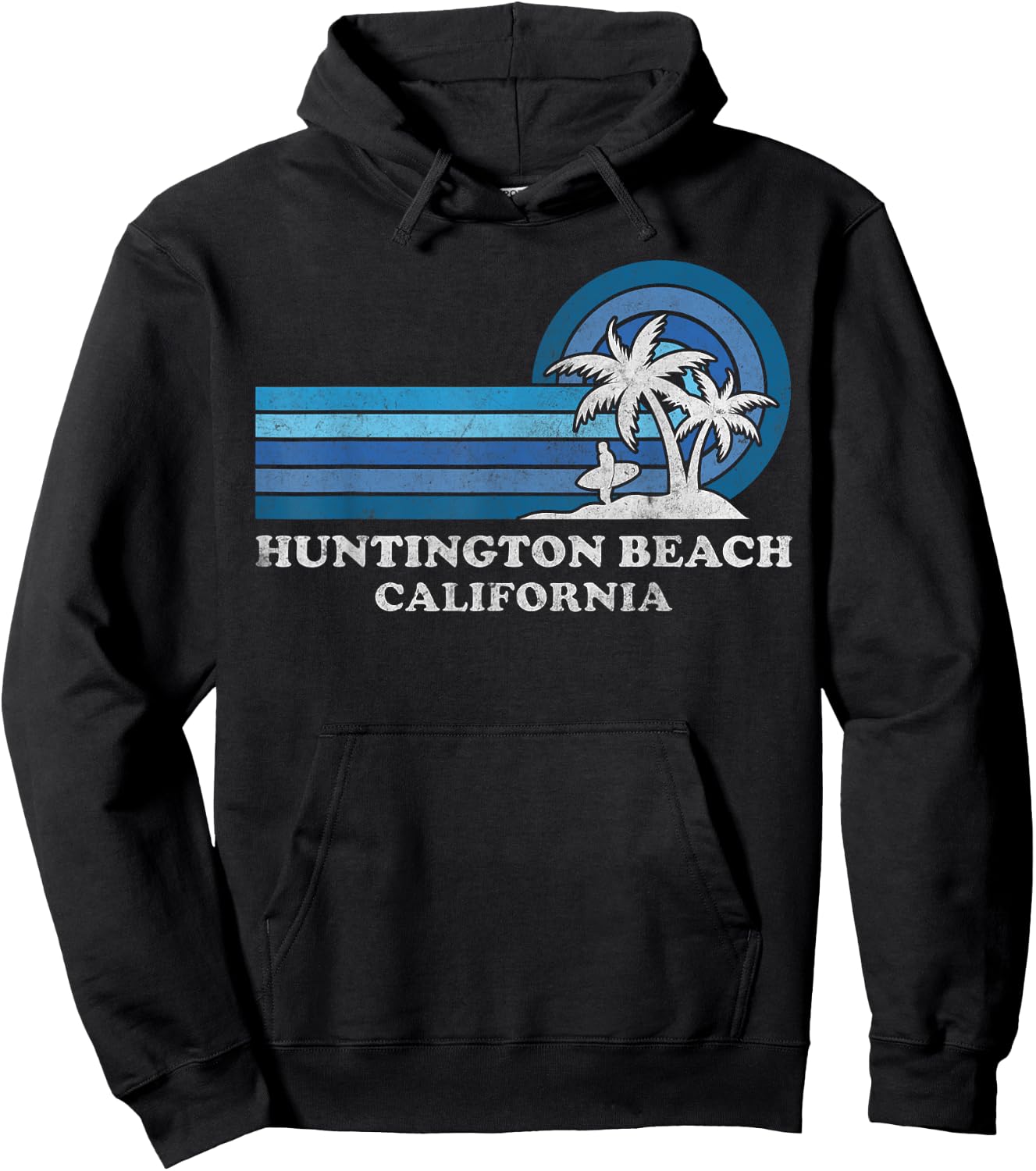 Huntington Beach California Family Summer Vacation Vintage Hoodie - Hoodie | Black