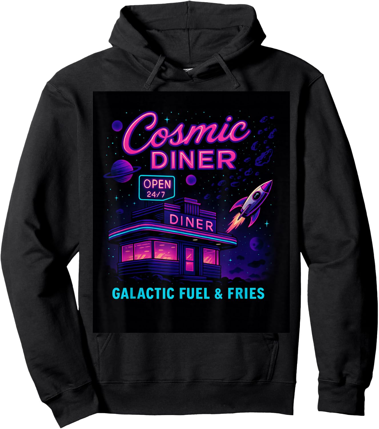 Cosmic Diner Retro Space Diner Galactic Fuel Fries Rocket Hoodie - Hoodie | Black