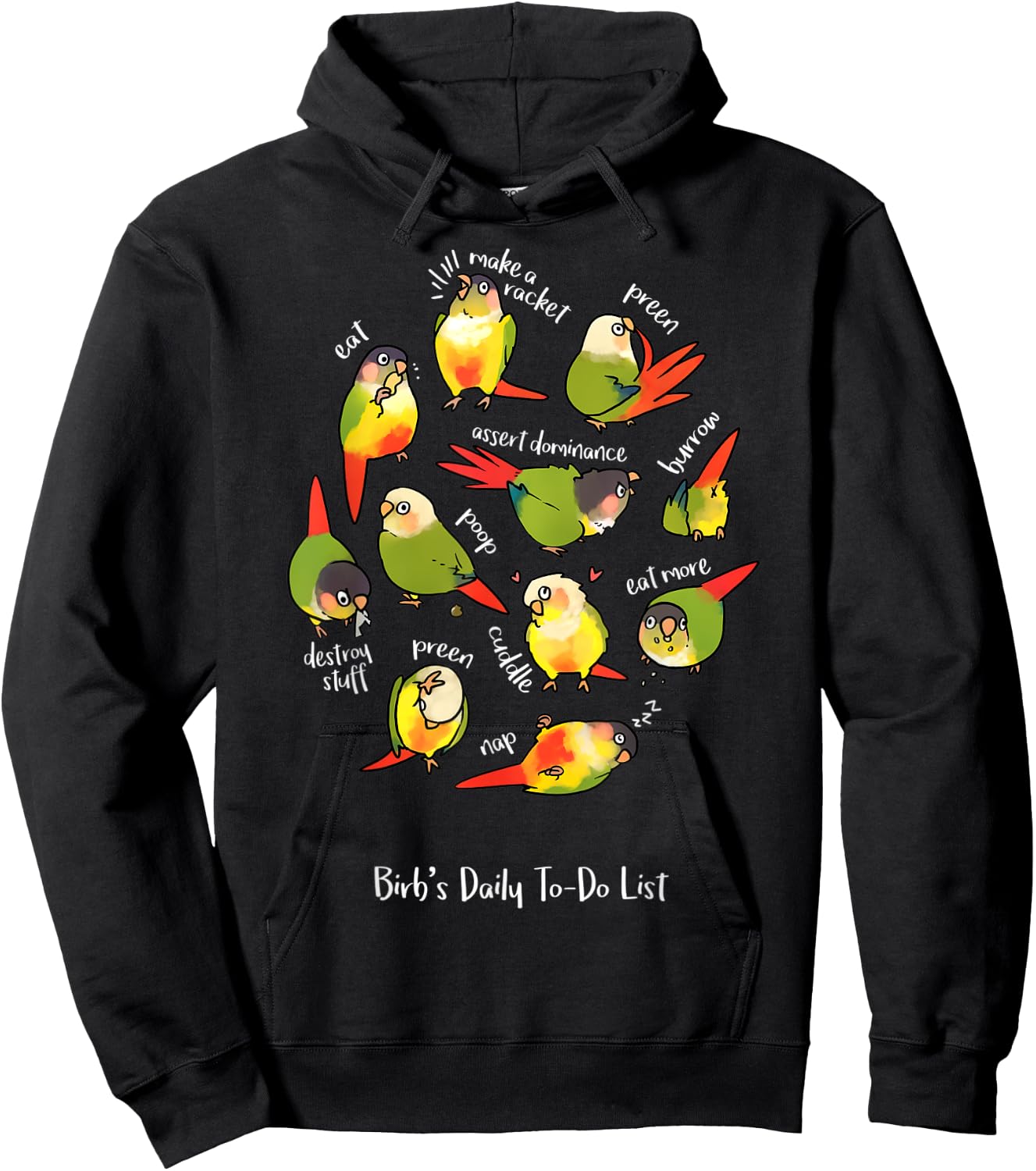 Green Cheek Conure's Daily To-Do List Hoodie - Hoodie | Black