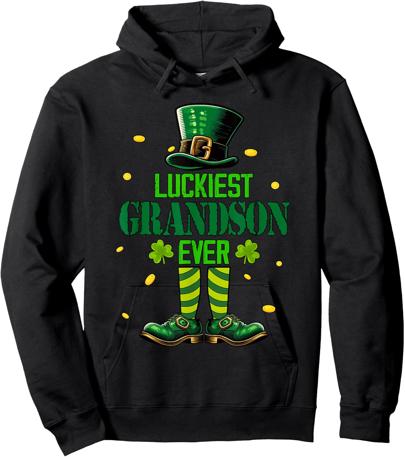 Luckiest Grandson Ever St. Patricks Day Shamrocks Family Hoodie - Hoodie | Black