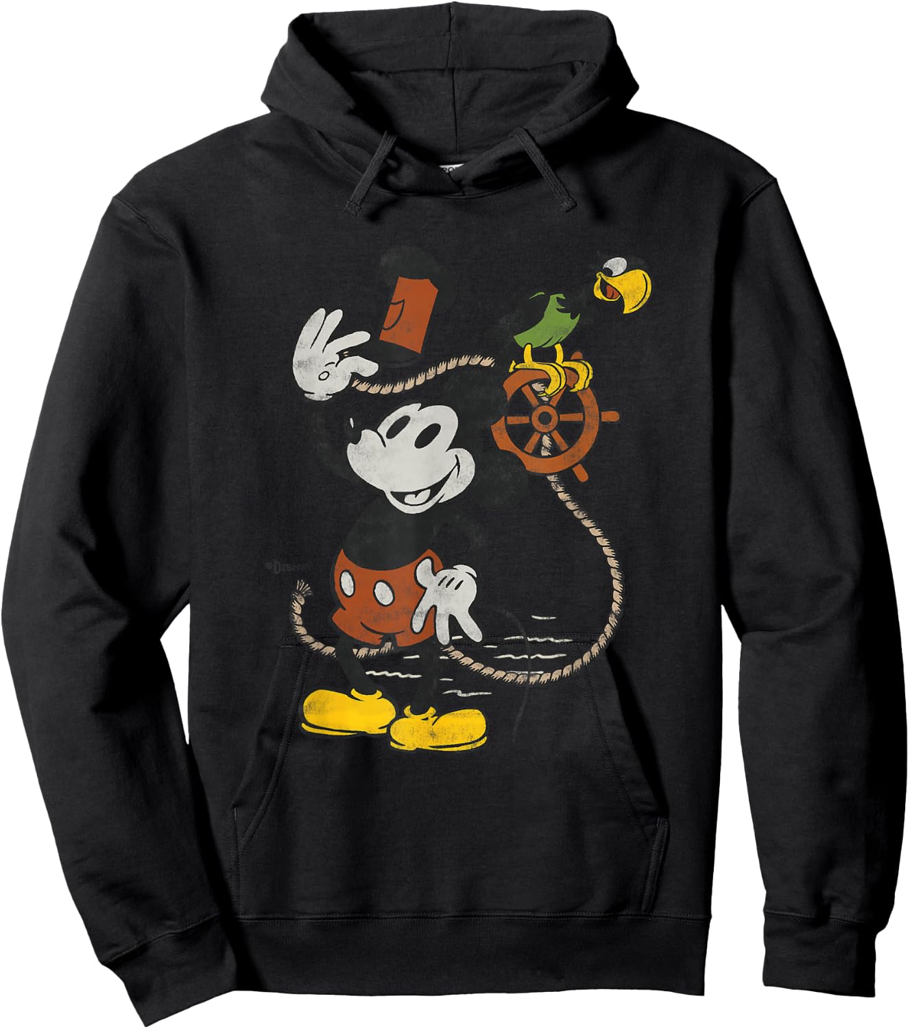 Disney 100 Mickey Mouse Steamboat Willie and Parrot D100 Hoodie - Hoodie | Black