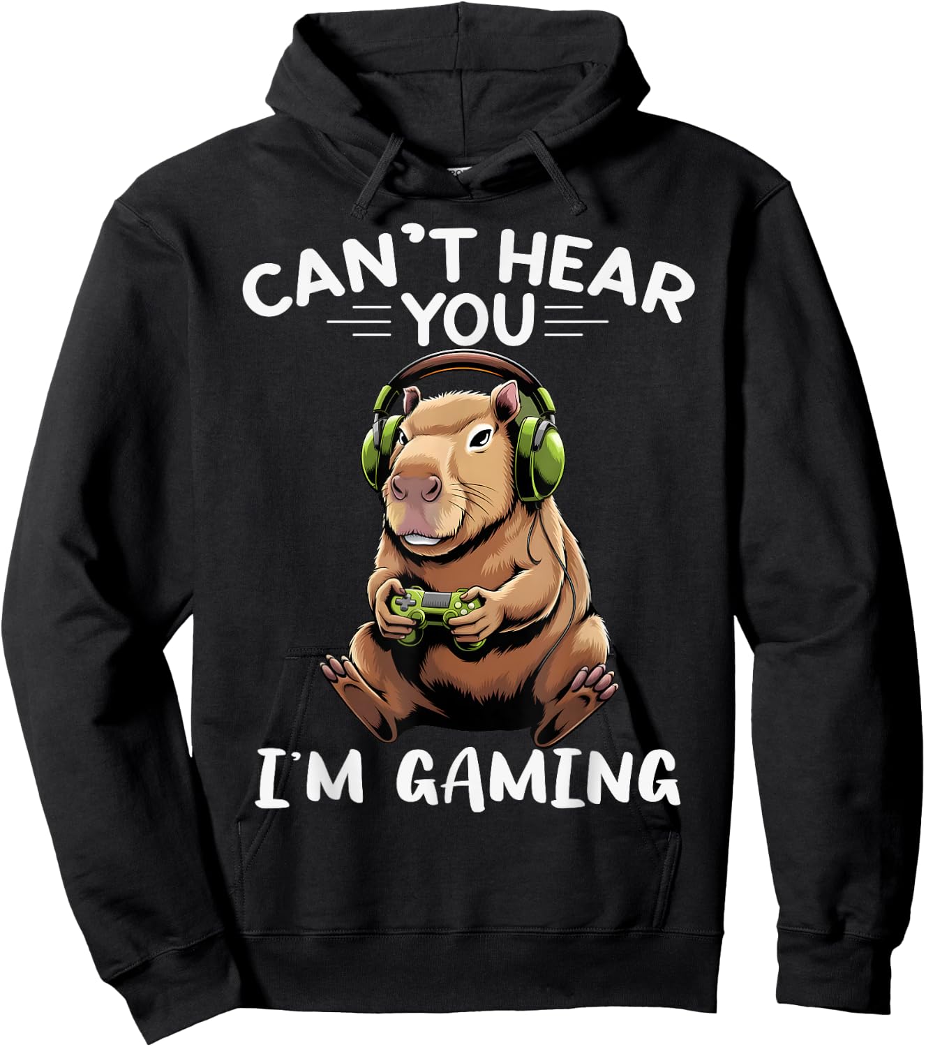 Can't Hear You I'm Gaming Boys Funny Graphic Capybara Gamer Hoodie - Hoodie | Black