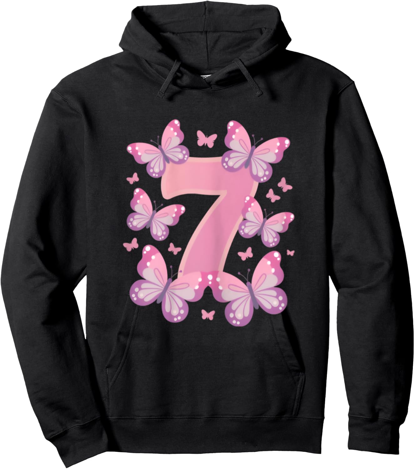 7th Birthday Girl 7th Birthday Butterflies 7 Years , black Hoodie - Hoodie | Black