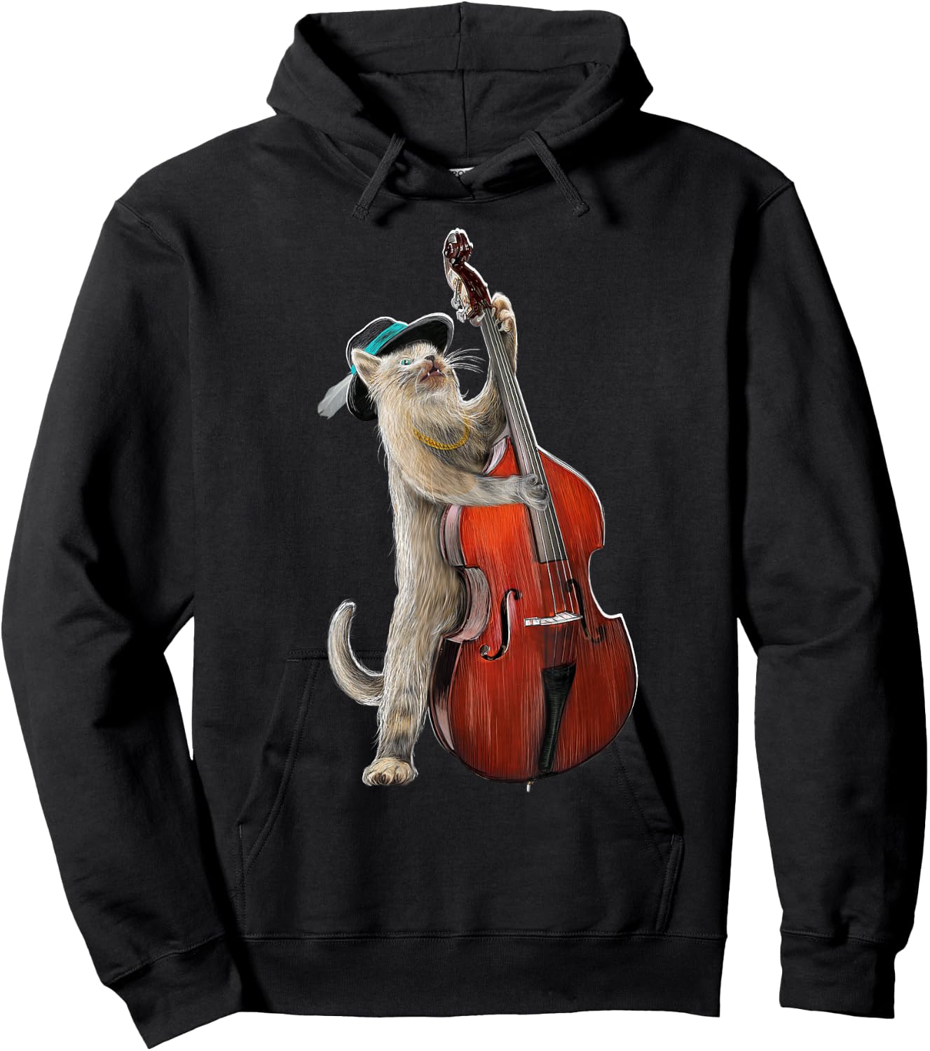 Bass Kitten Upright Double Guitarist Guitar Kitty Music Cat Hoodie - Hoodie | Black