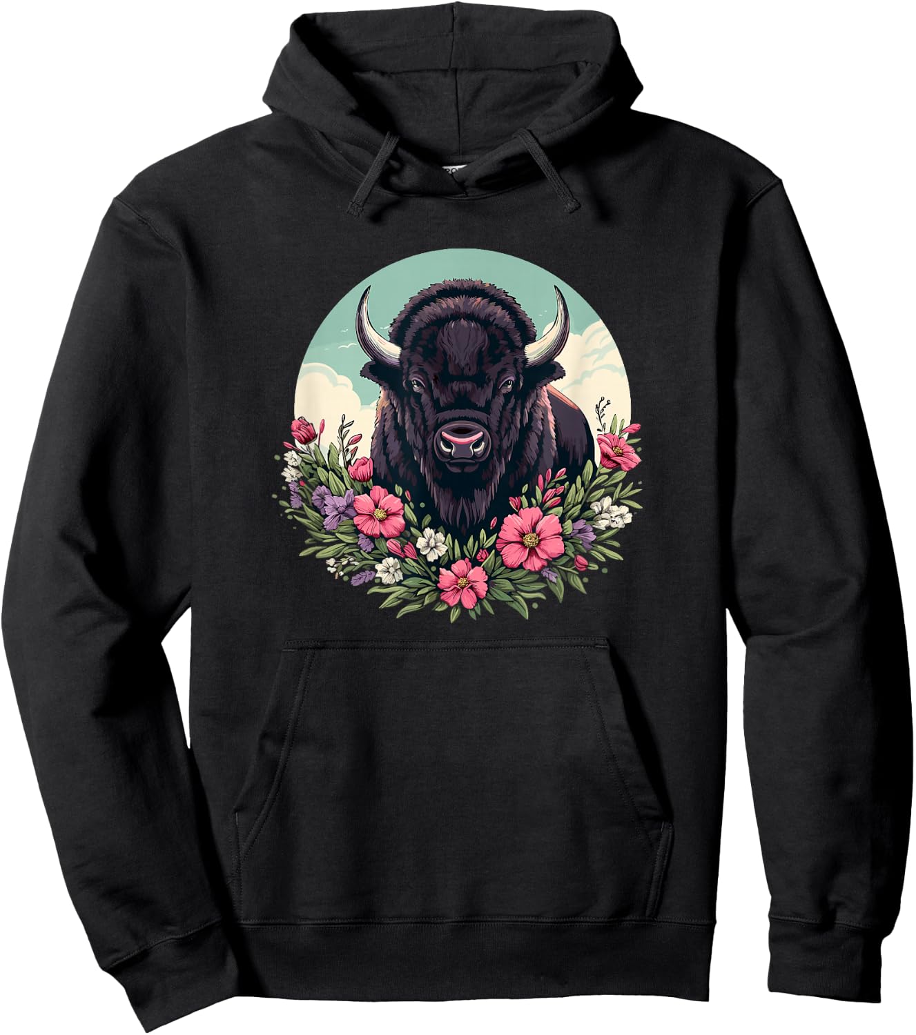 Girls Old West Retro Vintage Floral Buffalo Lover Hoodie - Hoodie | Black