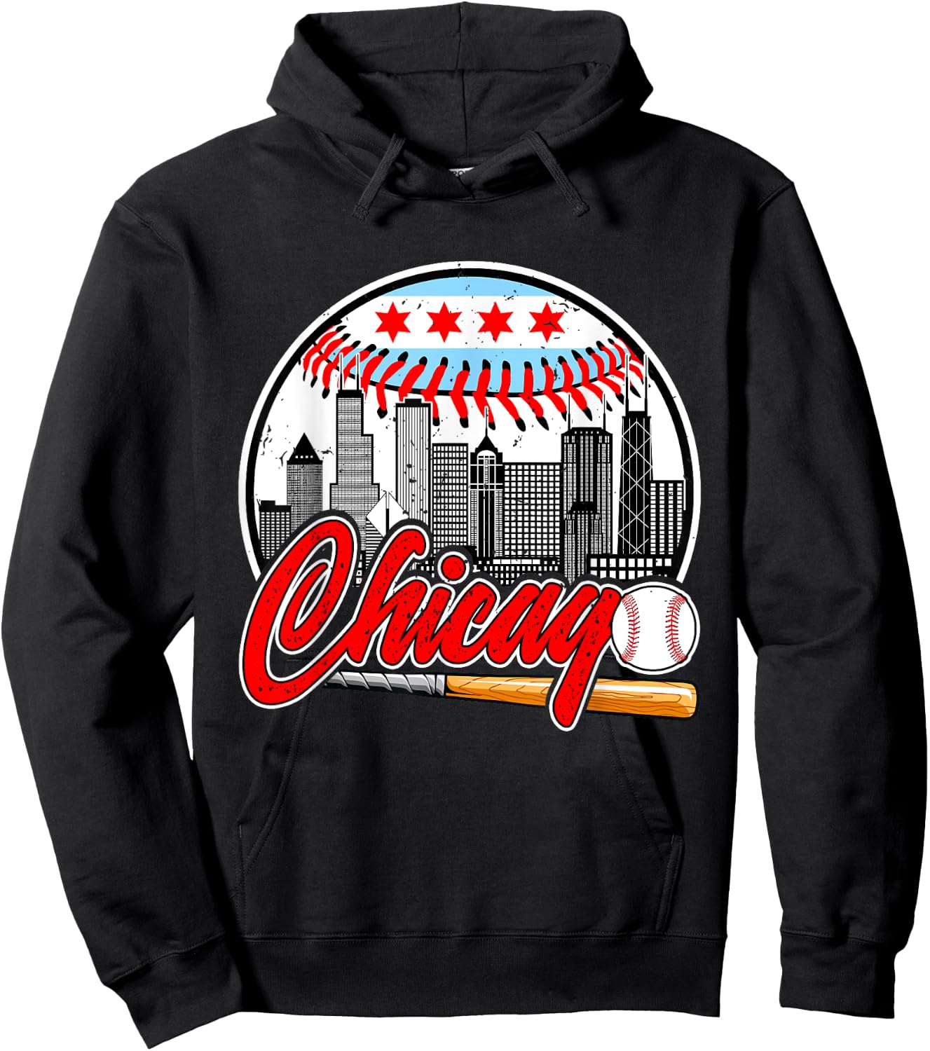 Vintage Chicago Design Funny Baseball Lover Player Hoodie - Hoodie | Black
