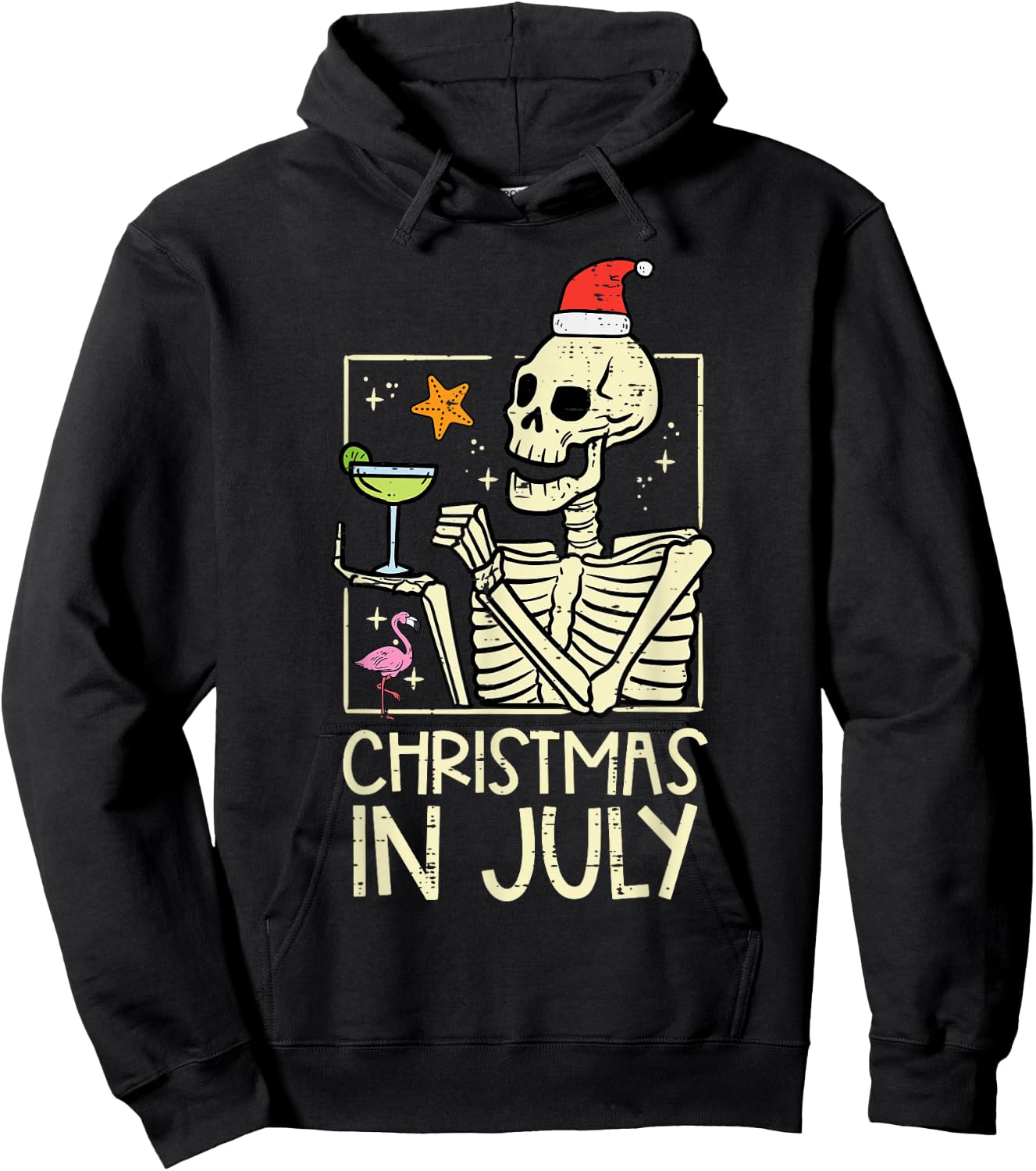 Christmas July Skeleton Flamingo Funny Summer Xmas Women Men Hoodie - Hoodie | Black