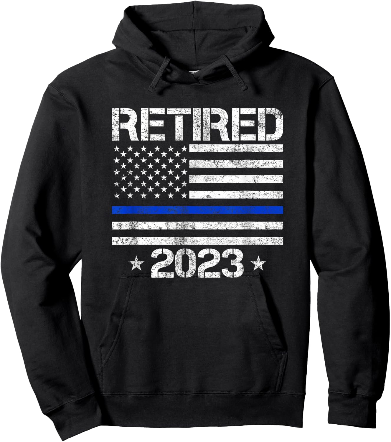 Retired 2023 Thin Blue Line US Flag Police Retirement Gifts Hoodie - Hoodie | Black