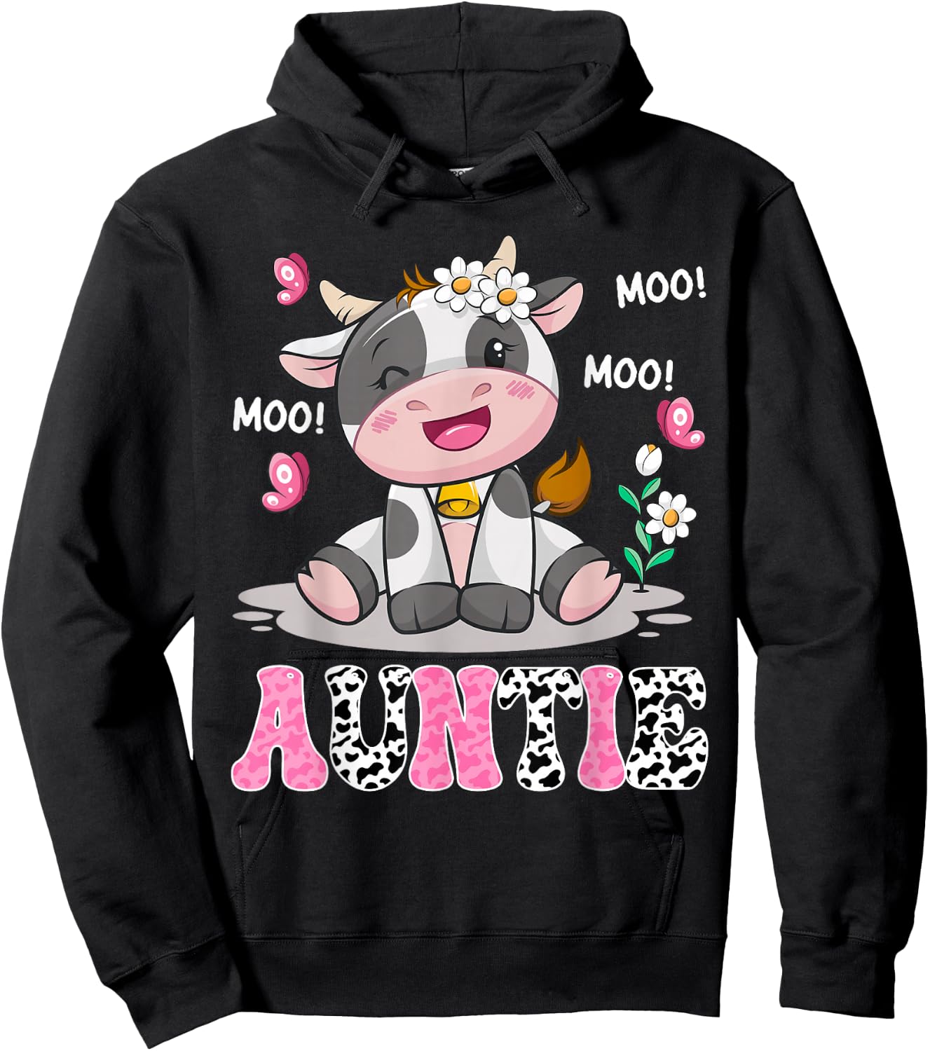 Auntie Cute Cow Moo Moo Farmer Birthday Family Matching Hoodie - Hoodie | Black