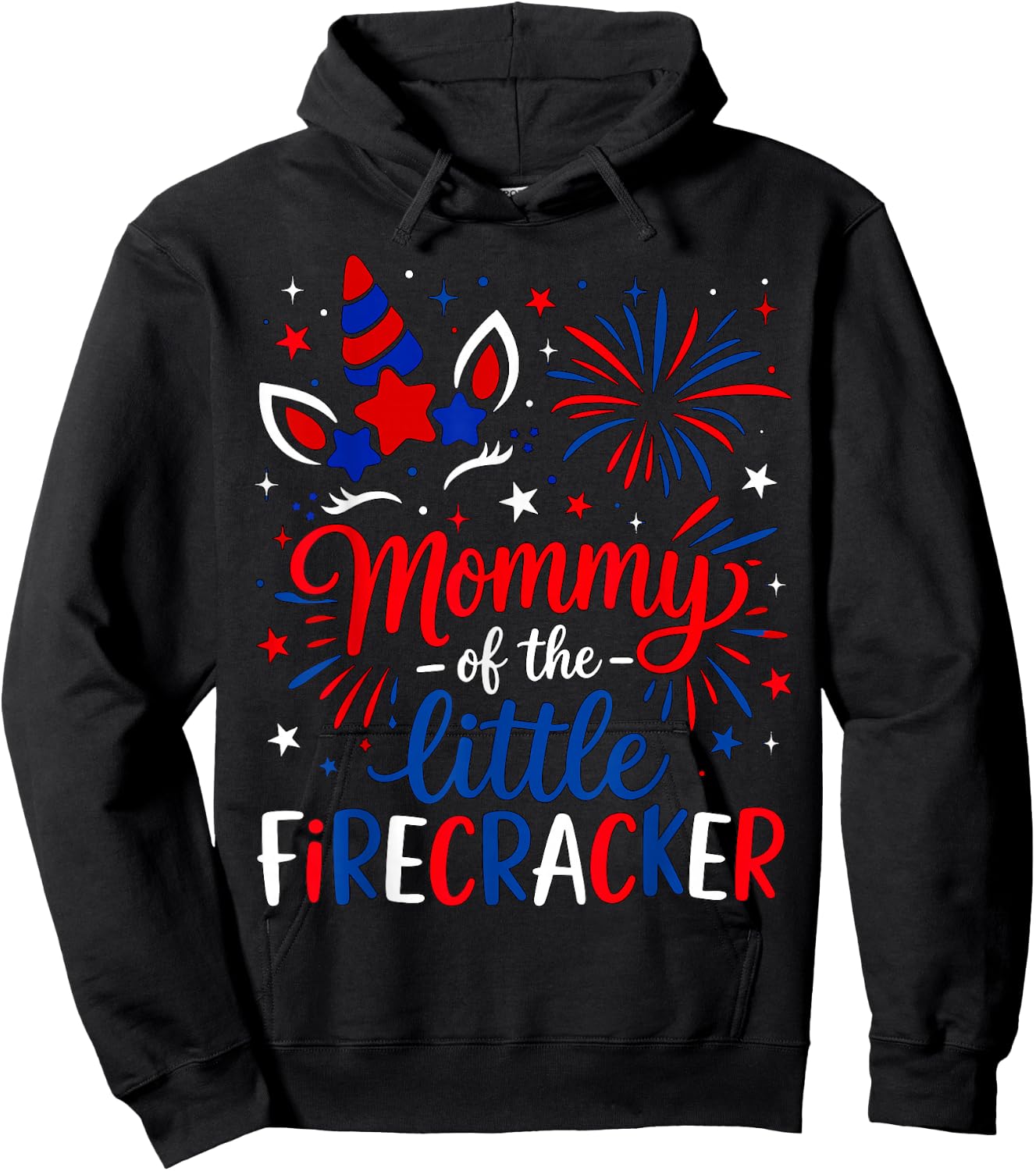 Mommy of The Little Firecracker 4th of July Birthday Party Hoodie - Hoodie | Black