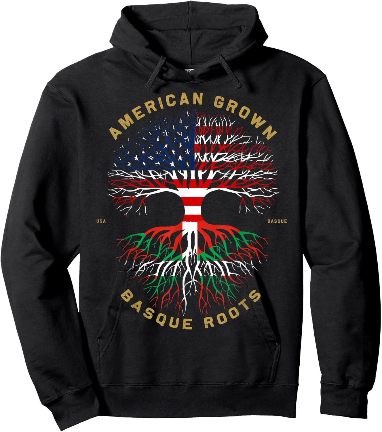 American Grown With Basque Roots Tree USA Flag Unique Gifts Hoodie - Hoodie | Black