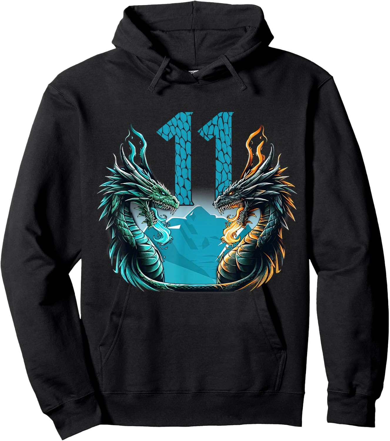 Boy Girl 11 Year Old Birthday Dragon Shirt 11th Birthday Hoodie - Hoodie | Black