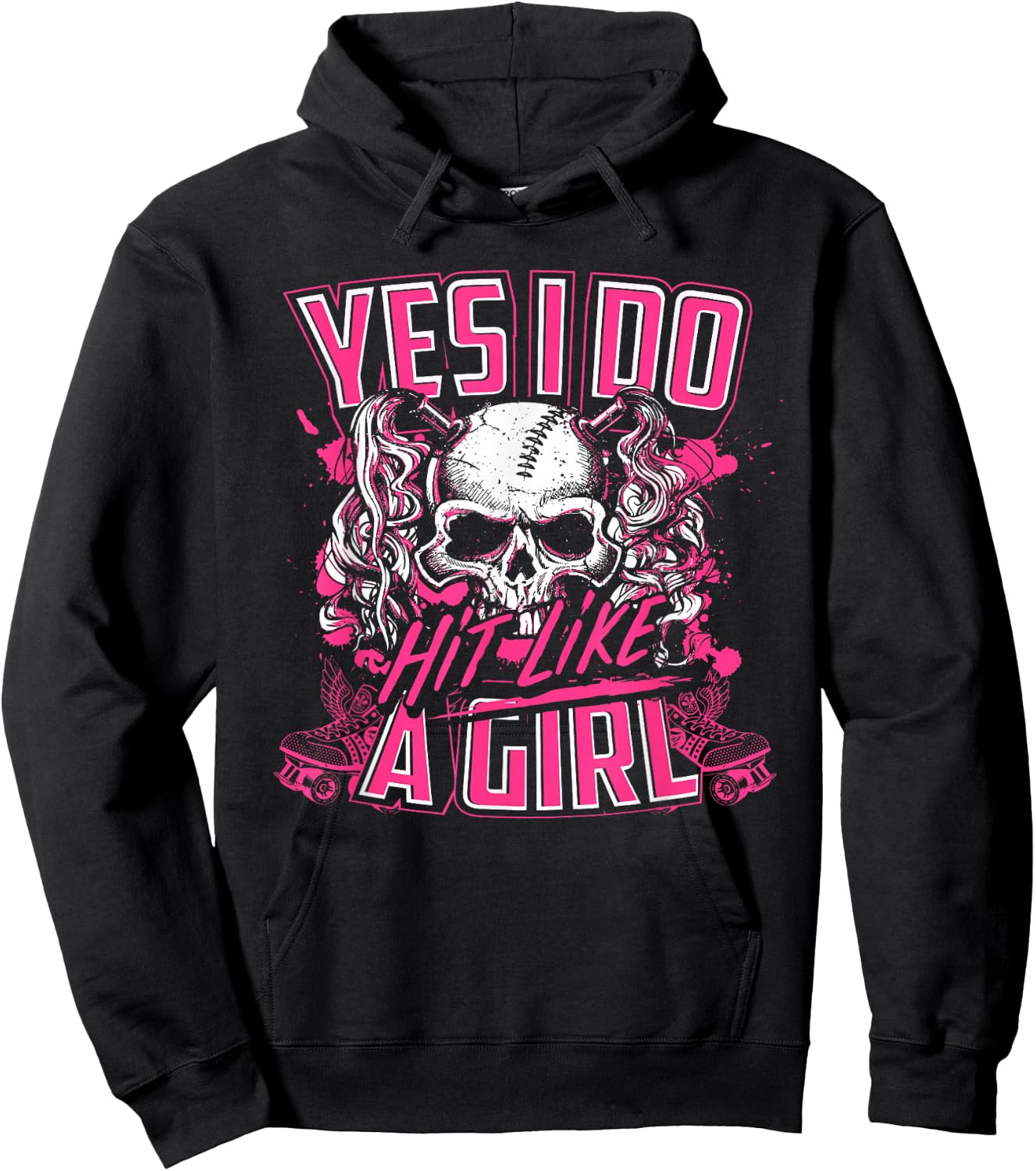 Yes I Do Hit Like A Girl Roller Derby Girl Skull Hoodie - Hoodie | Black