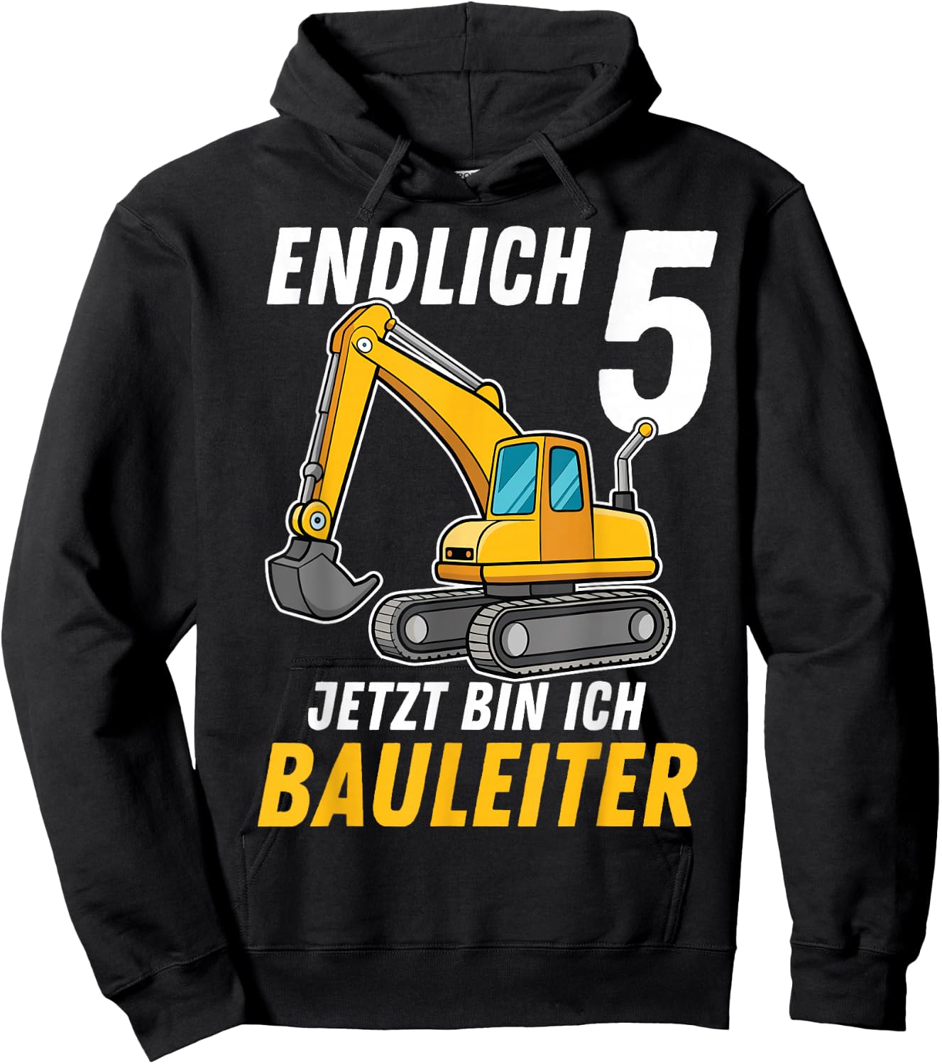 Children's 5th Birthday Boy Decoration Digger Birthday 5 Years , black Hoodie - Hoodie | Black