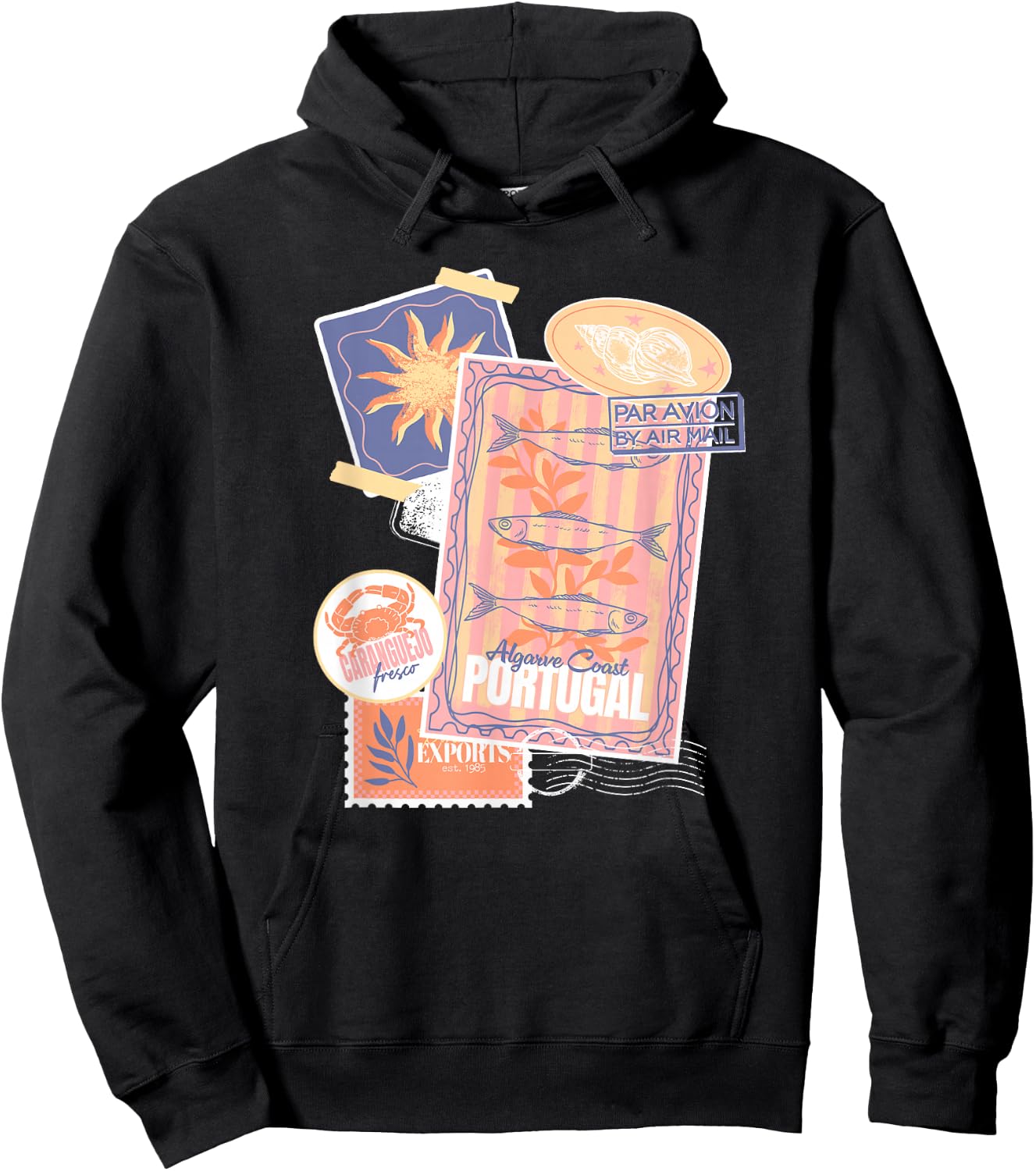 Vintage Postcard and Stamp Aesthetic Collage Travel Vacation Hoodie - Hoodie | Black
