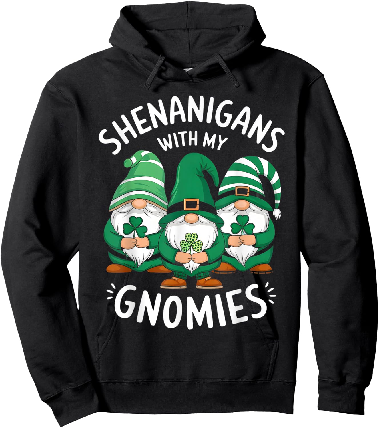 St Patricks Day Lucky Shamrock Leopard Gnomes Irish Gifts Hoodie - Hoodie | Black