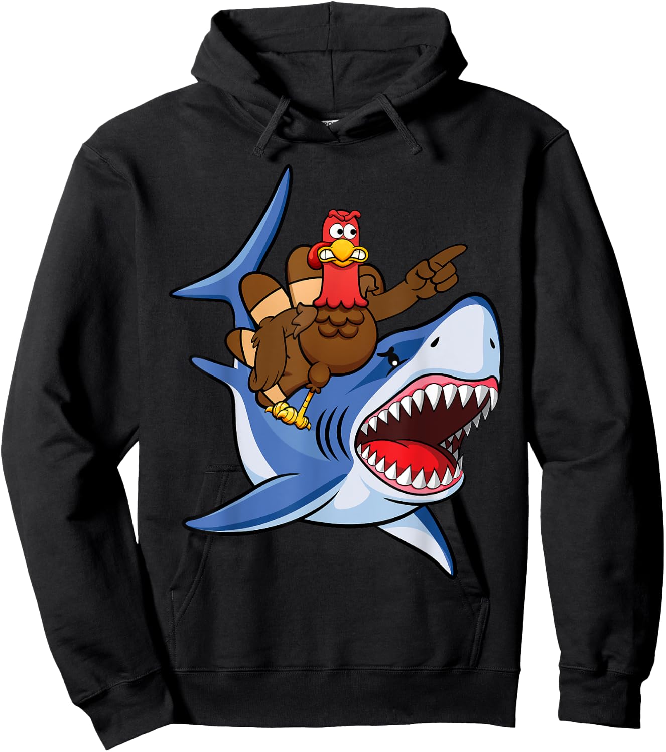 Turkey Riding Shark Thanksgiving Gift Kids Boys Men Hoodie - Hoodie | Black
