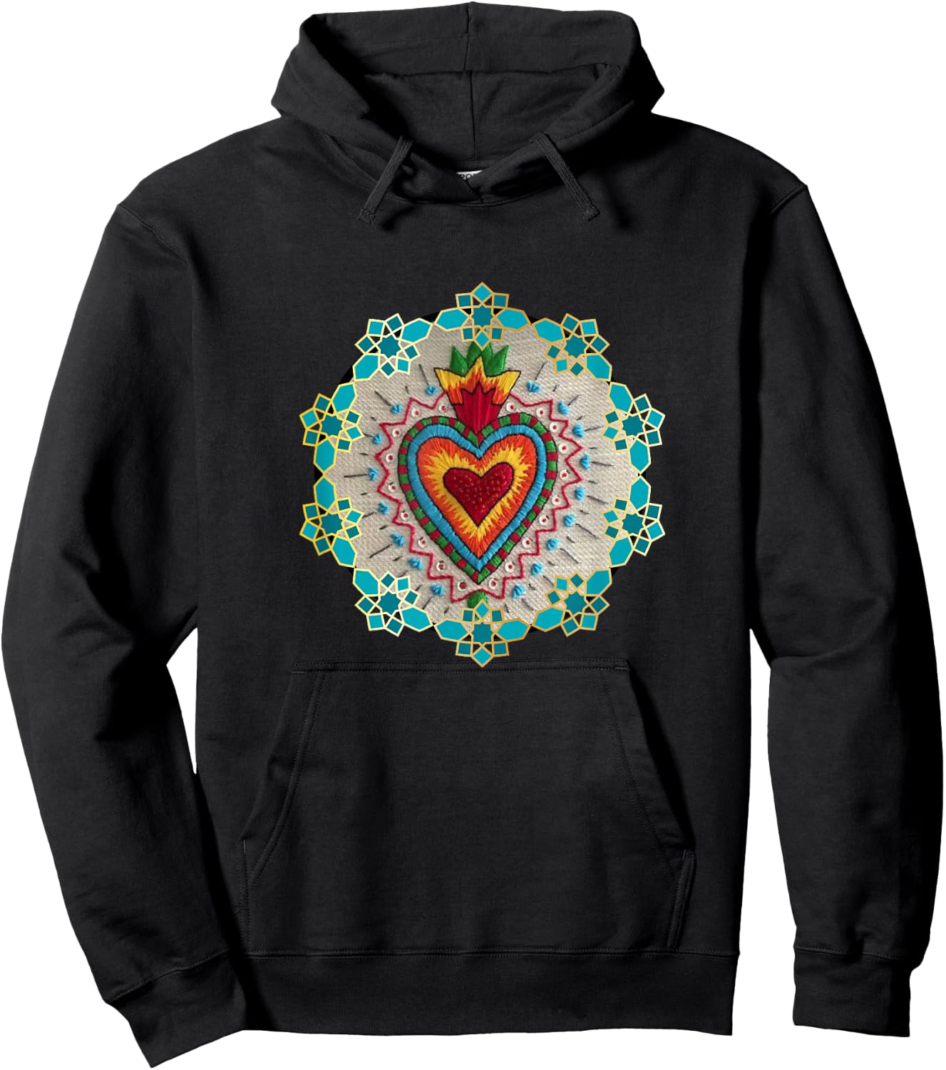 Retro Sacred Heart Mexican Folk Art Tops Sagrado Corazón MX Hoodie - Hoodie | Black
