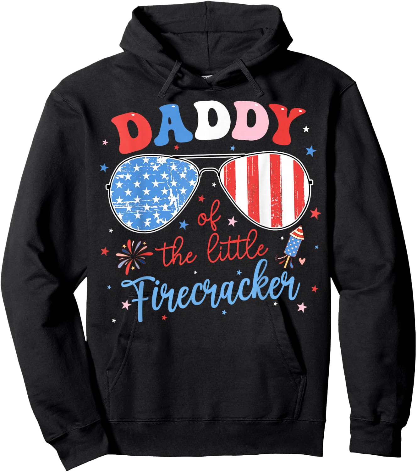 Daddy of The Little Firecracker 4th of July Birthday Family Hoodie - Hoodie | Black