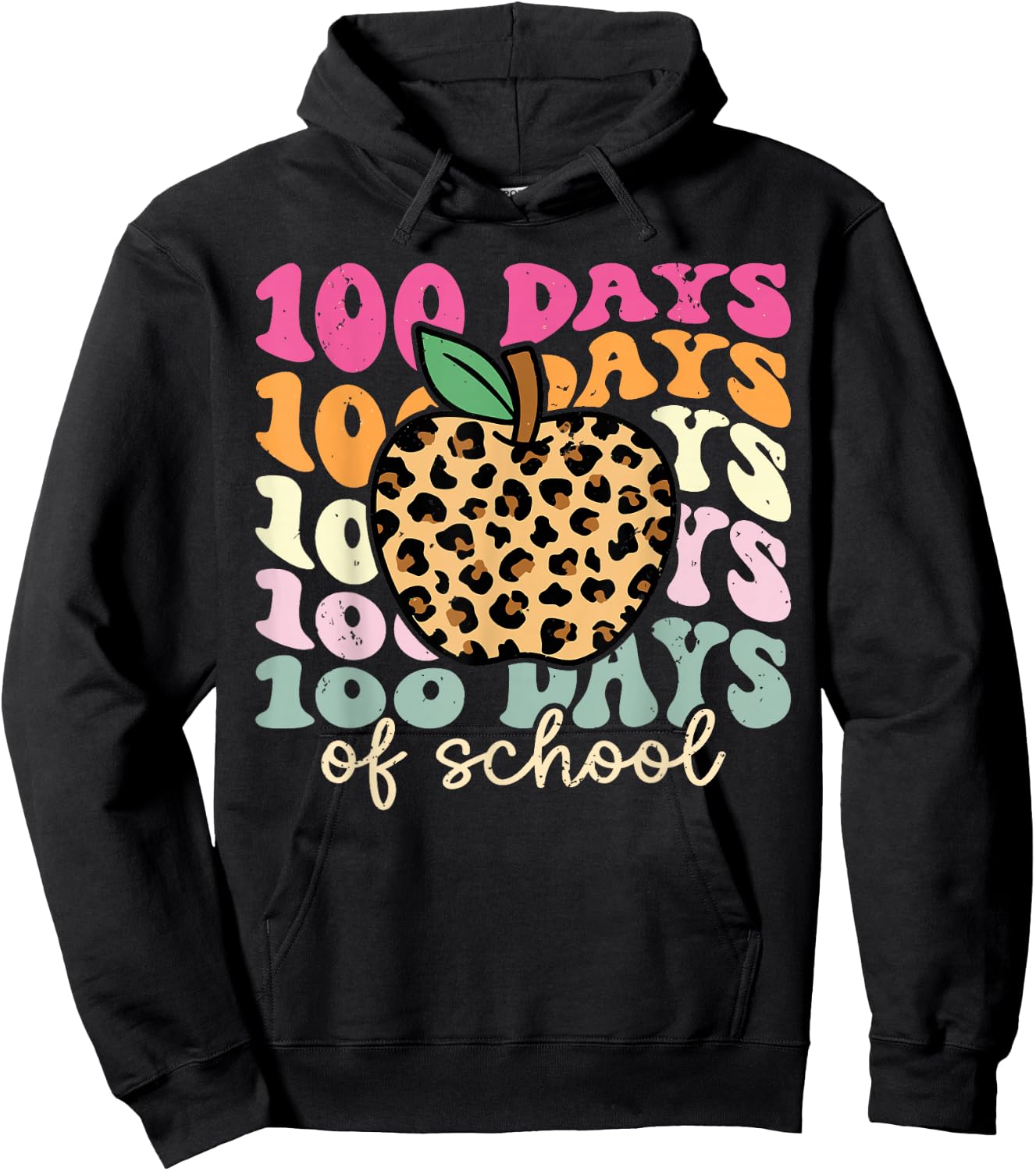 Retro 100 Days of School Leopard Teacher 100th Day of School Hoodie - Hoodie | Black
