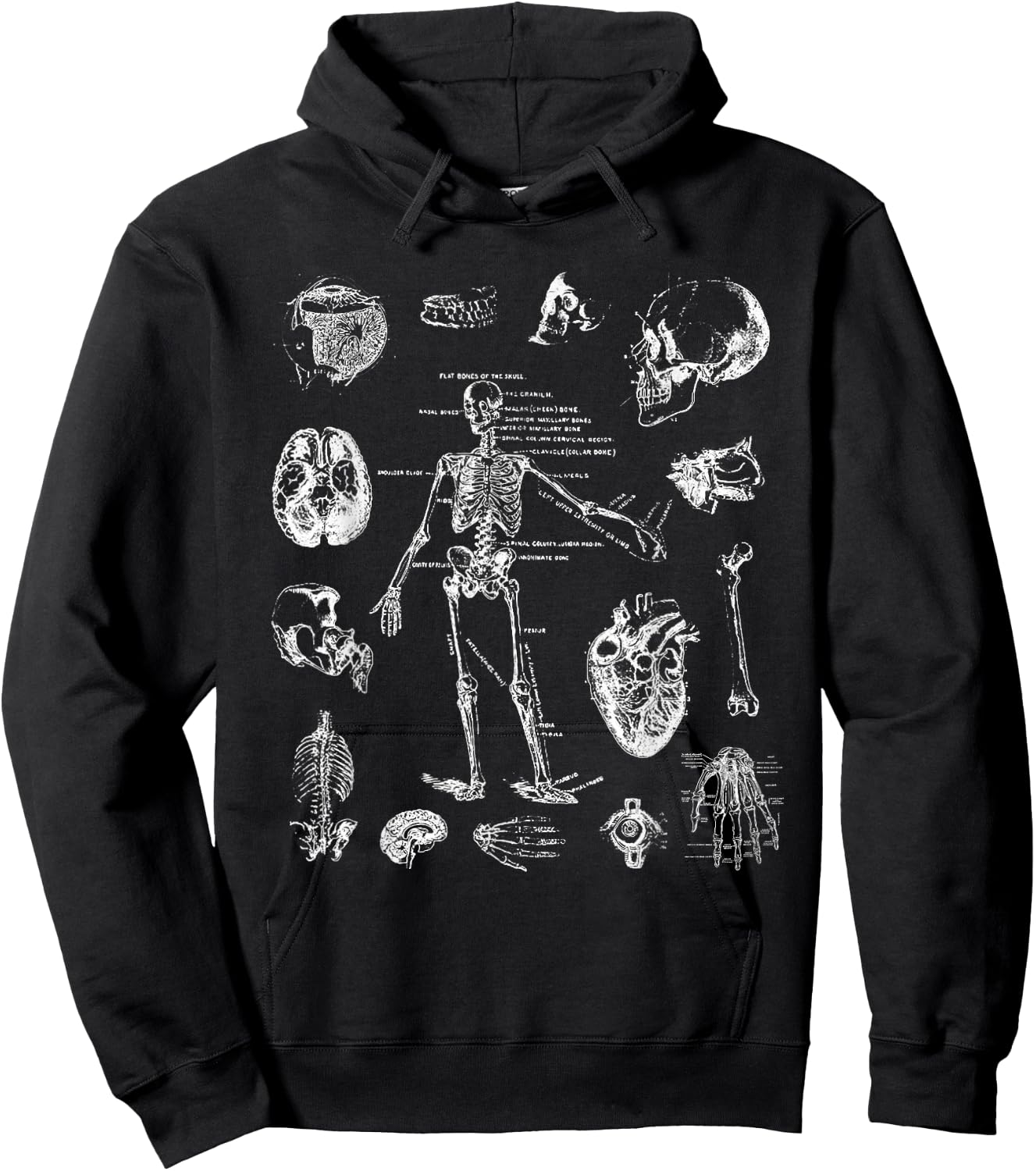 Human Skeleton Anatomy Drawing Diagram Spooky Halloween Hoodie - Hoodie | Black