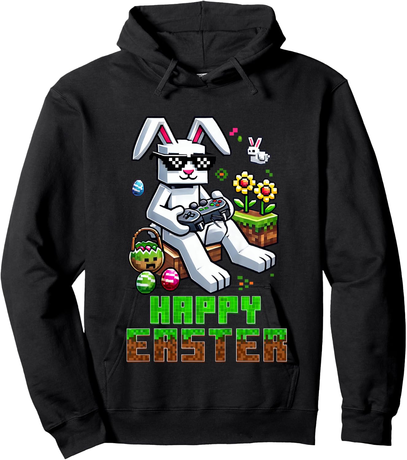 Kids Boys Happy Easter Day Bunny Egg Video Game Kids Hoodie - Hoodie | Black