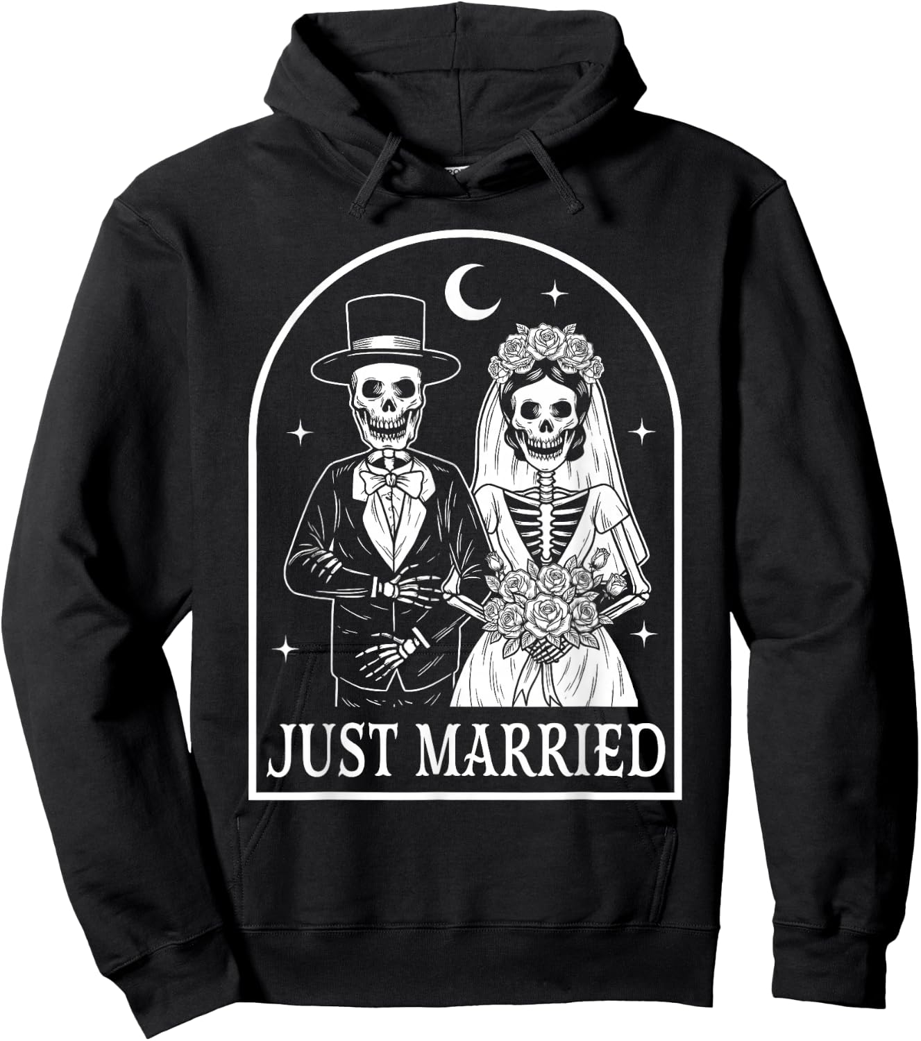Just Married Skeleton Couples Groom Bride Gothic Halloween Hoodie - Hoodie | Black
