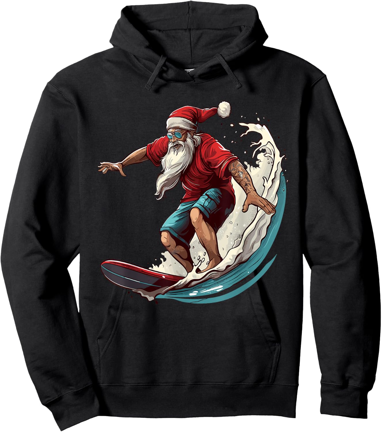 Christmas Surf Santa Claus Surfboarder Surf Lover Christmas Hoodie - Hoodie | Black
