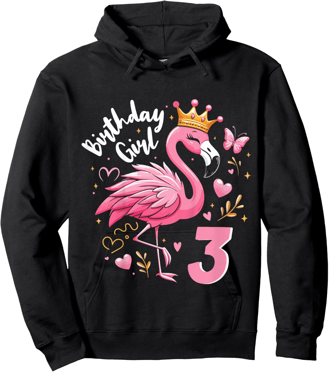 Kids 3rd Birthday Gift Flamingo Fan 3 Year Old Girls 3rd Bday Hoodie - Hoodie | Black