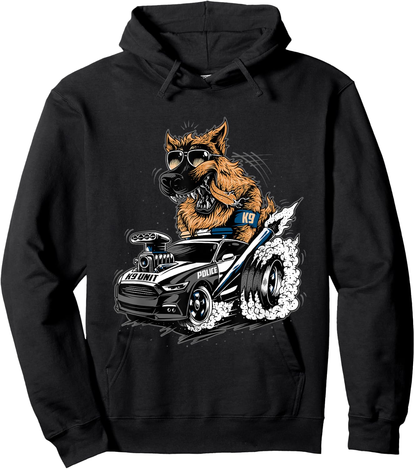 German Shepherd K9 with Hot Rod Hoodie - Hoodie | Black