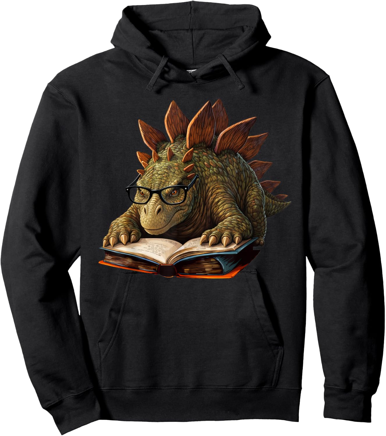 Stegosaurus Dinosaur Reading Book Nerd Hoodie - Hoodie | Black