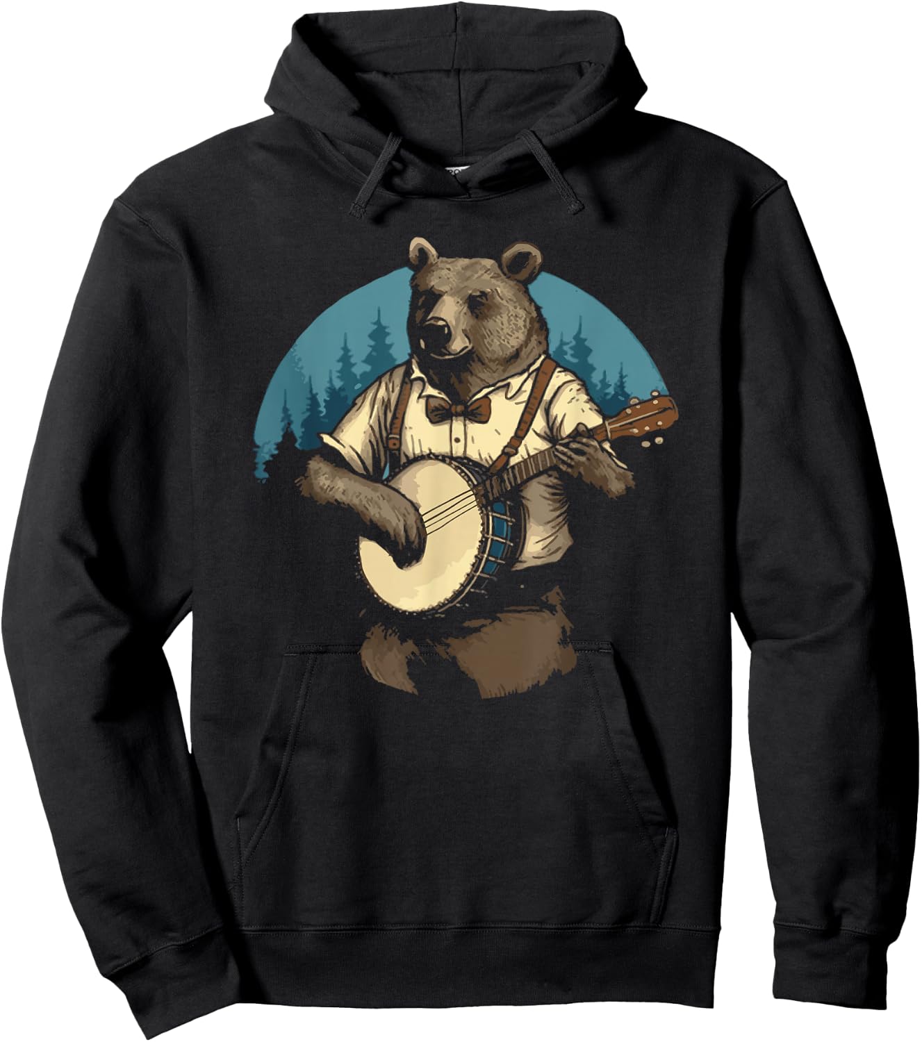 Country Music Bear Banjo Player Awesome Folk Hoodie - Hoodie | Black