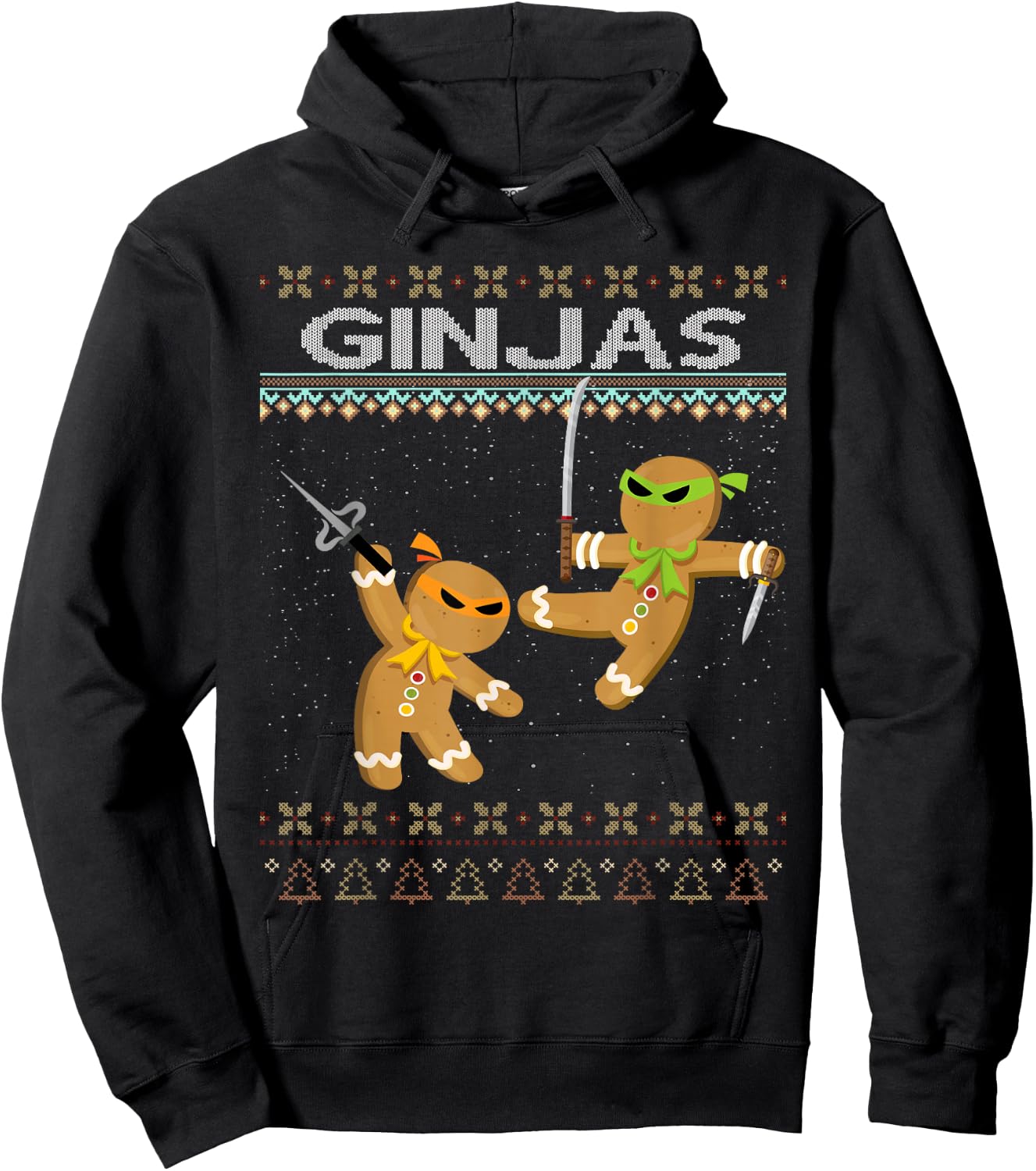 Ginjas Gingerbread Ninjas Funny Ugly Christmas Hoodie - Hoodie | Black