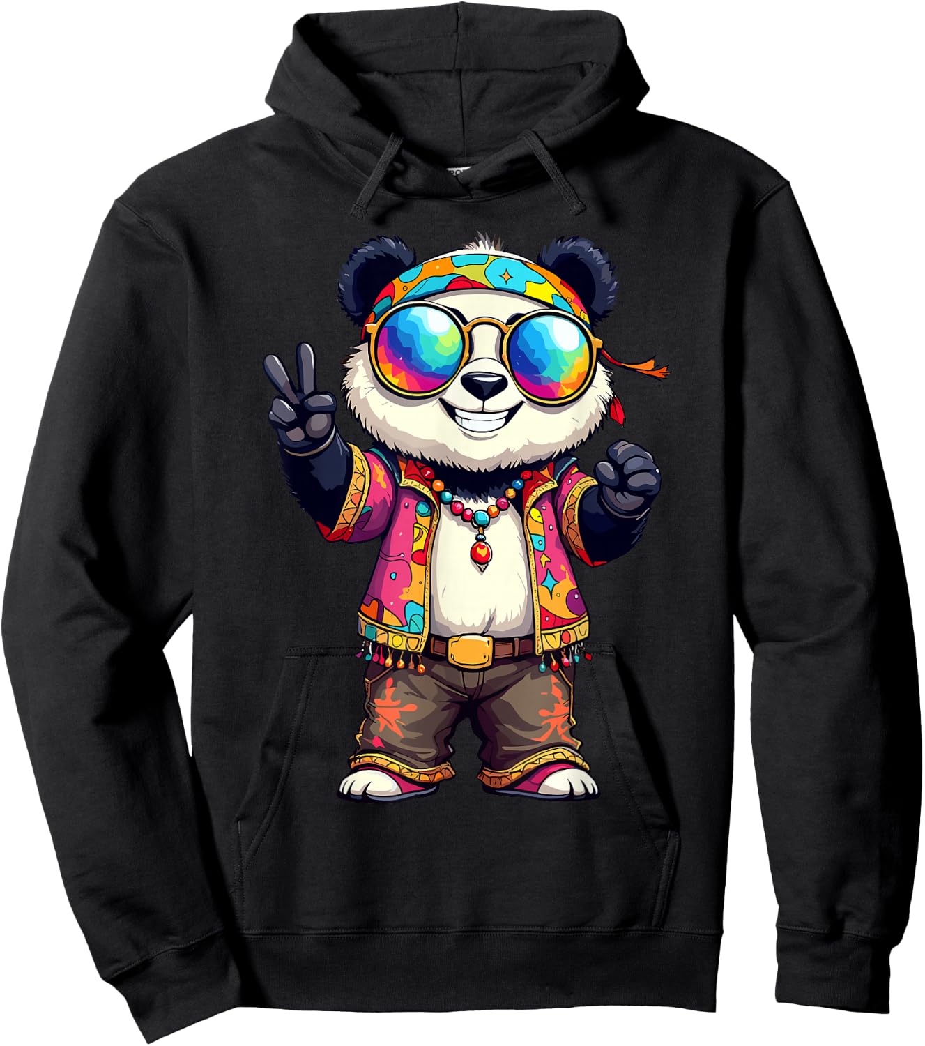 70s 60s Hippie Party Costume Groovy Panda Hippie Hoodie - Hoodie | Black